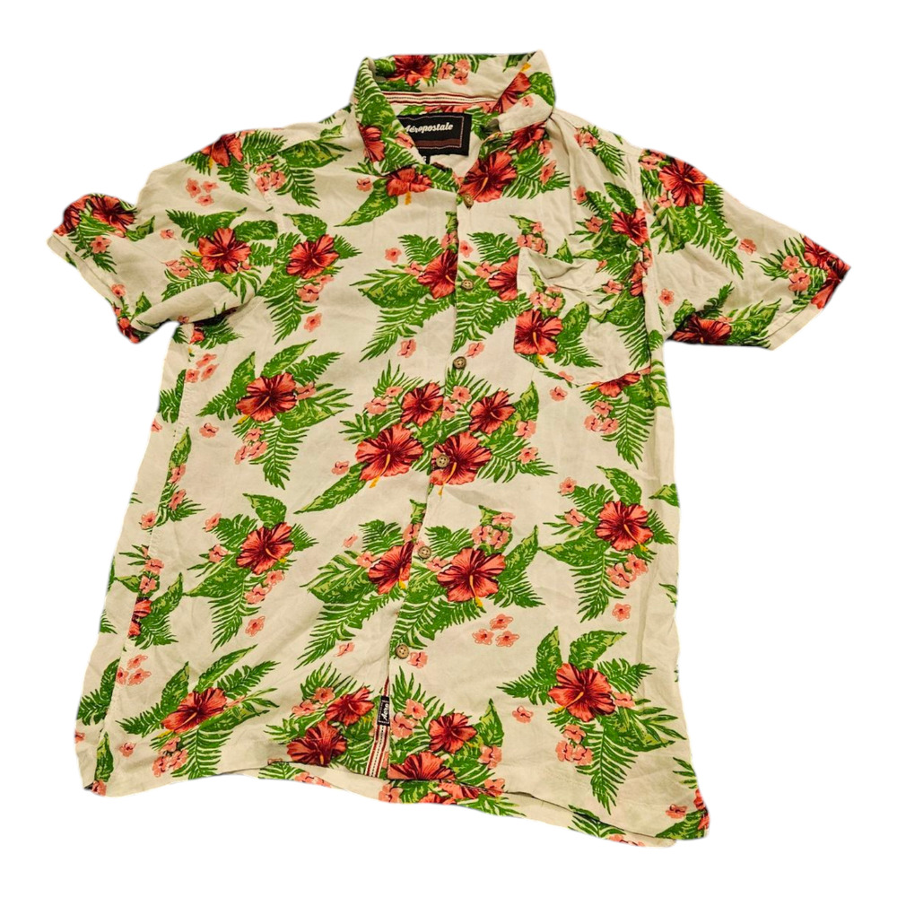 Aeropostale Small Floral Short Sleeve Button Up Shirt